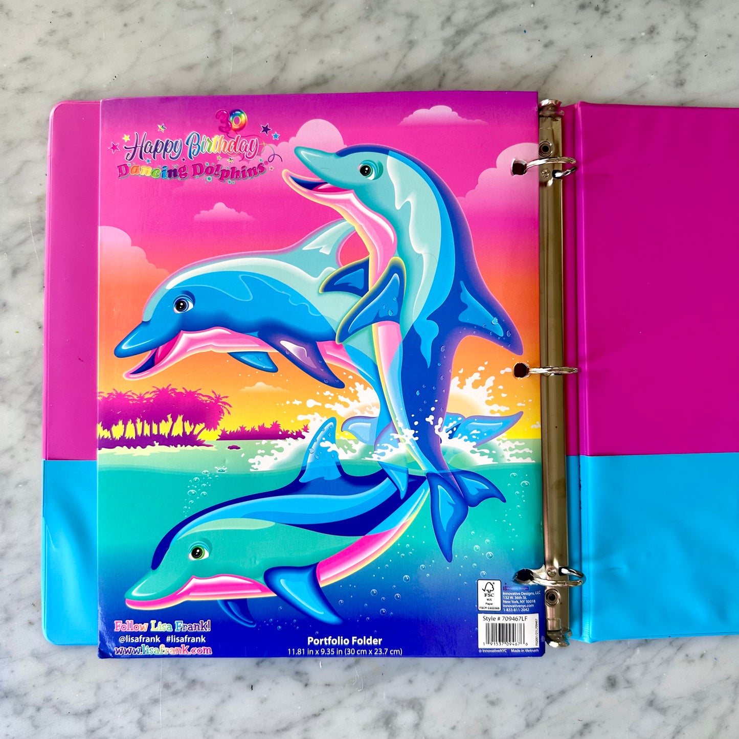 Lisa Frank Markie 3 Ring Binder with Folder