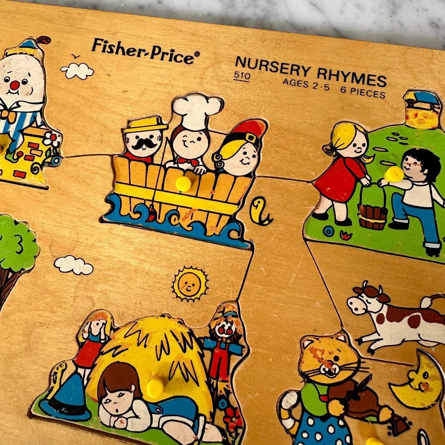 1971 Fisher Price Nursery Rhymes 6 pc Wooden Puzzle