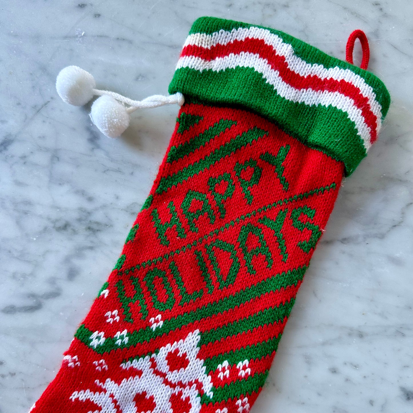 Vintage Knit “Happy Holidays” Stocking