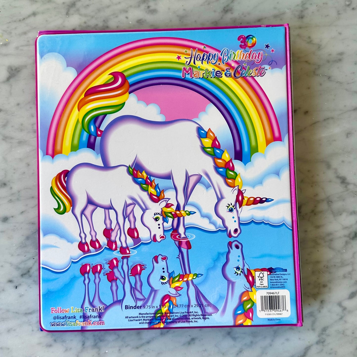 Lisa Frank Markie 3 Ring Binder with Folder
