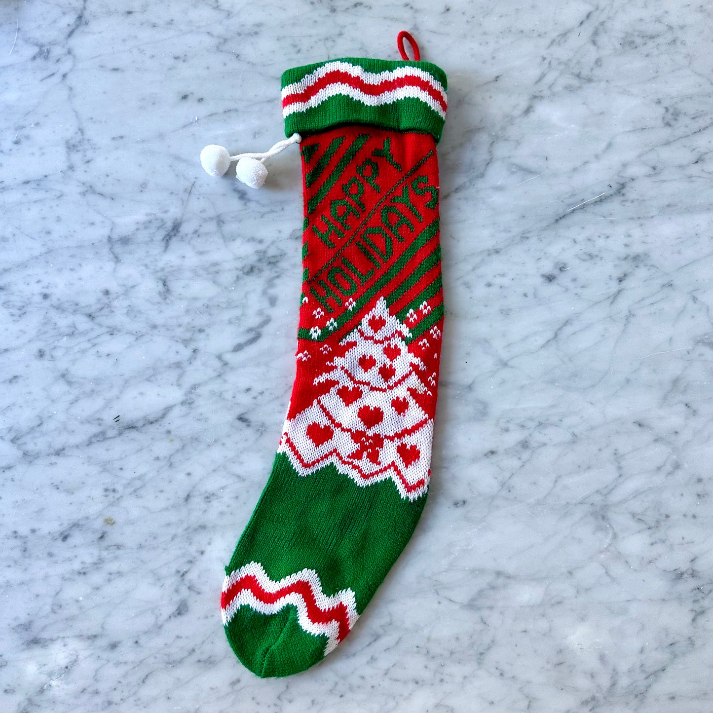 Vintage Knit “Happy Holidays” Stocking