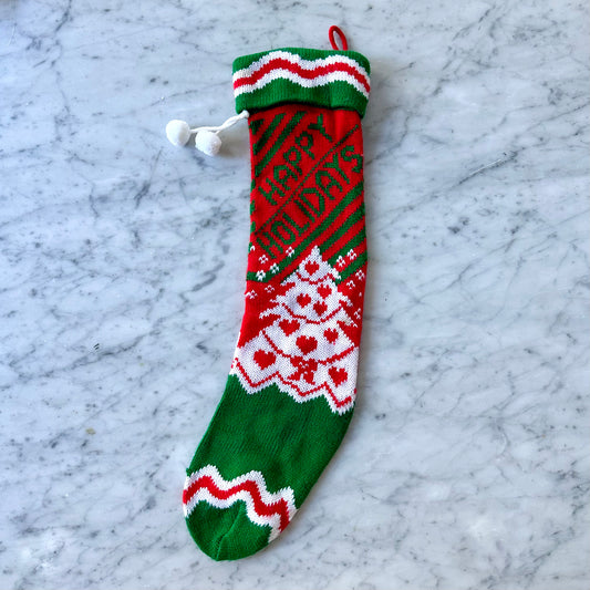 Vintage Knit “Happy Holidays” Stocking