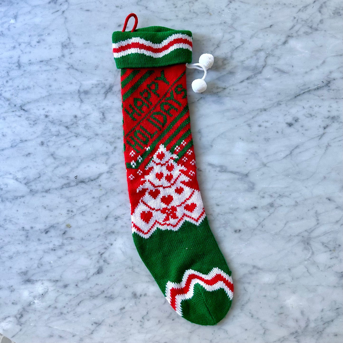 Vintage Knit “Happy Holidays” Stocking