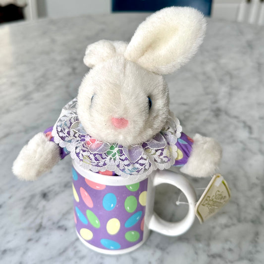 Vintage Easter Bunny Plush In Jellybean Mug