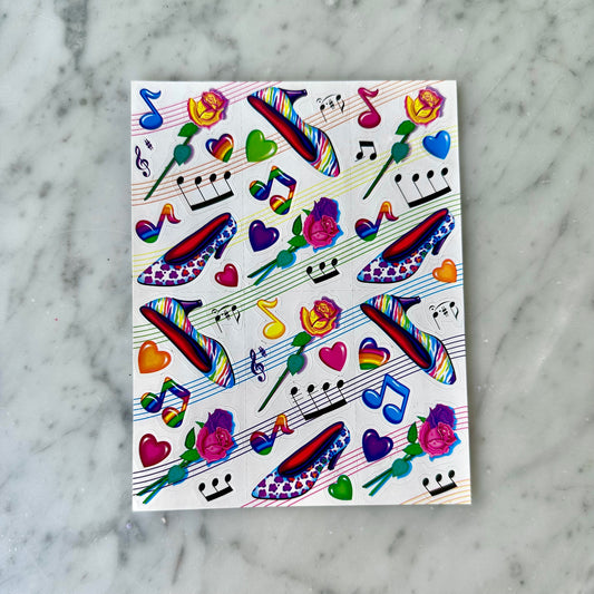 Vintage Lisa Frank Roses, Heels, and Music Sticker Sheet