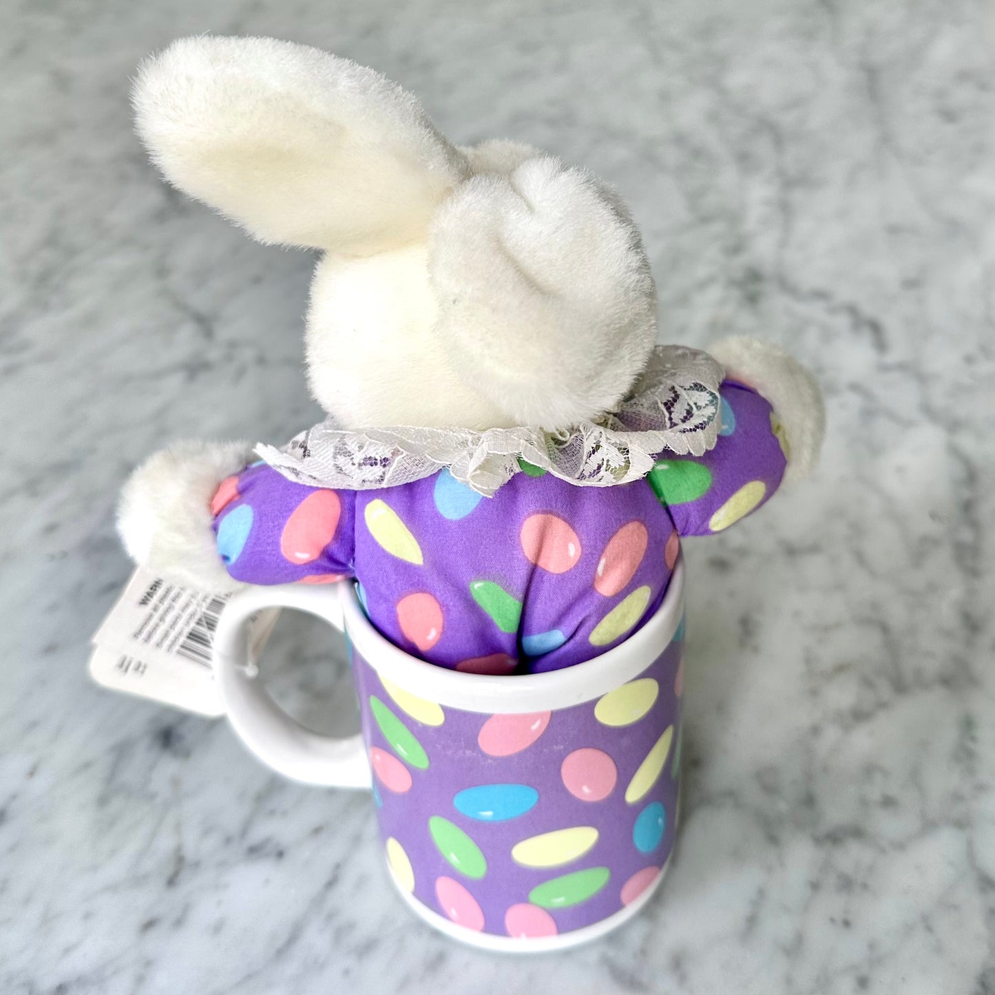 Vintage Easter Bunny Plush In Jellybean Mug