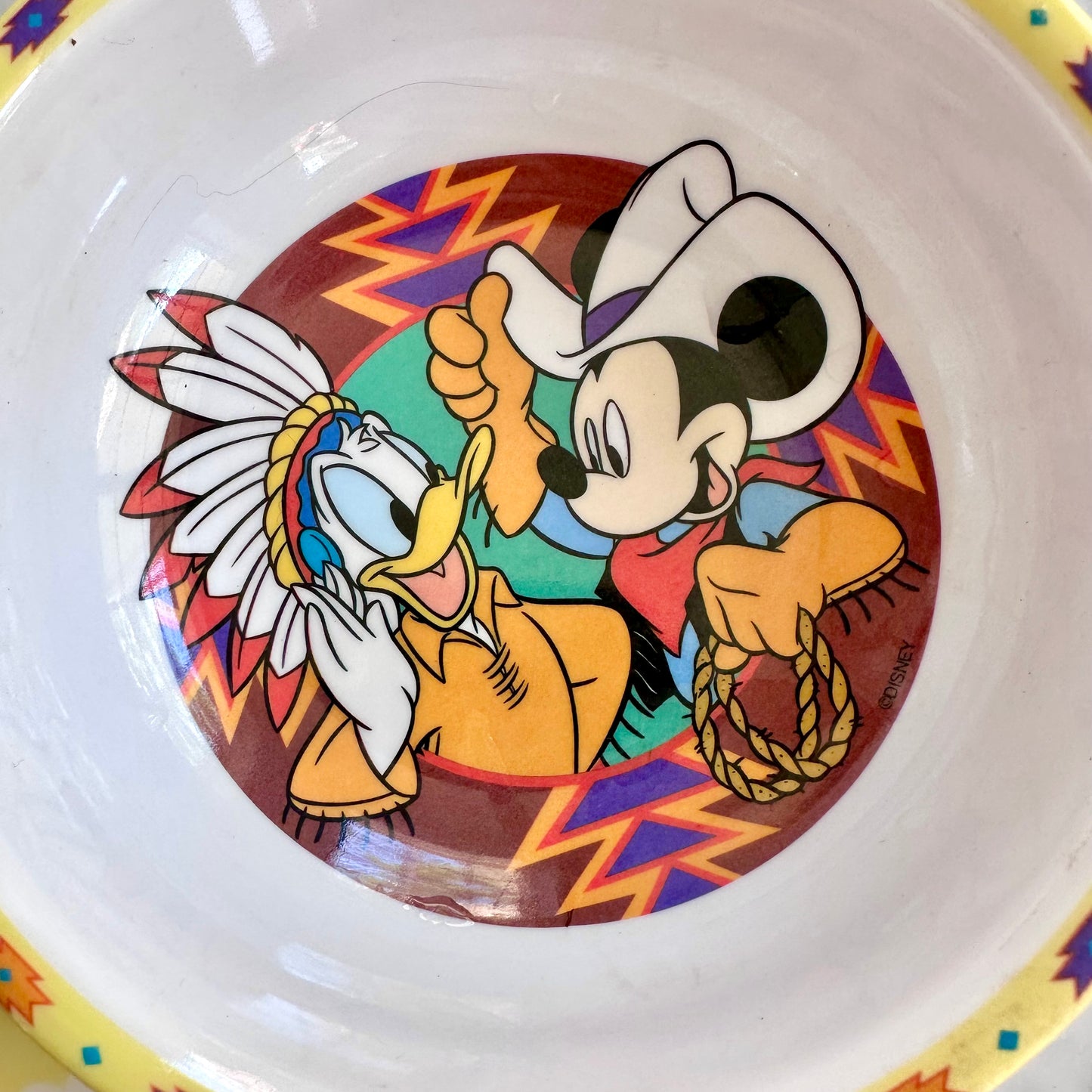 Vintage Mickey and Donald Western Melamine Plate and Bowl