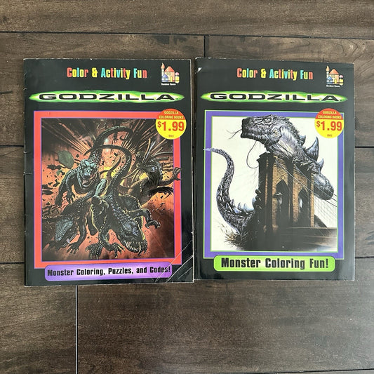 Vintage 1998 Godzilla Color And Activity Fun Books Set Of 2