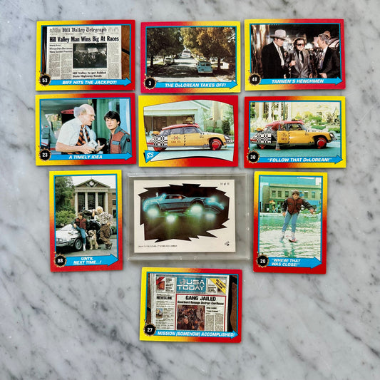 1989 Topps Back to the Future Cards and Delorean Flying Sticker