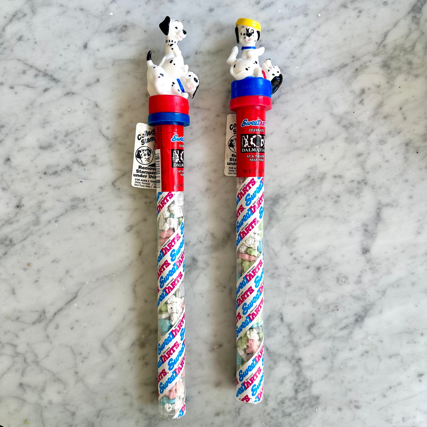 1996 101 Dalmatian SweeTarts Candy Tubes with Stamp Toppers