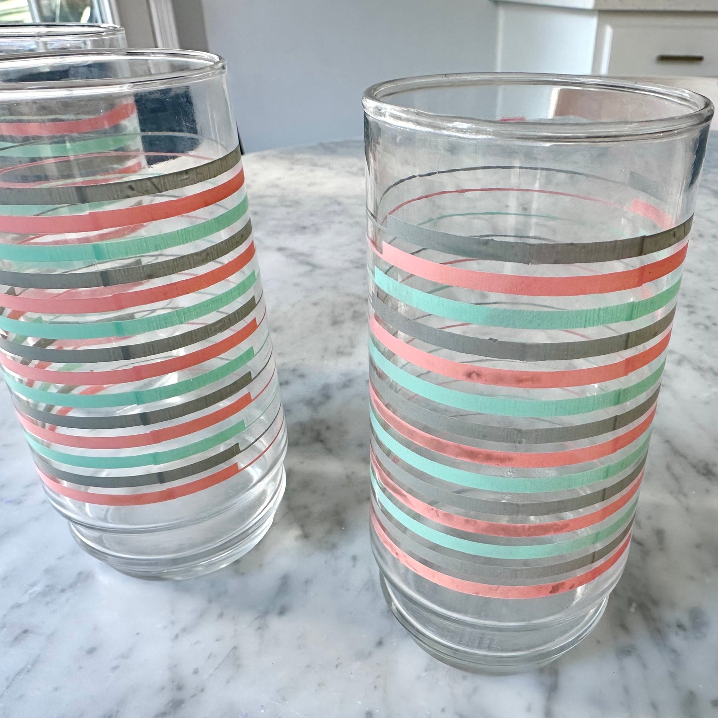 80’s Set of 4 Pastel Striped Drinking Glasses