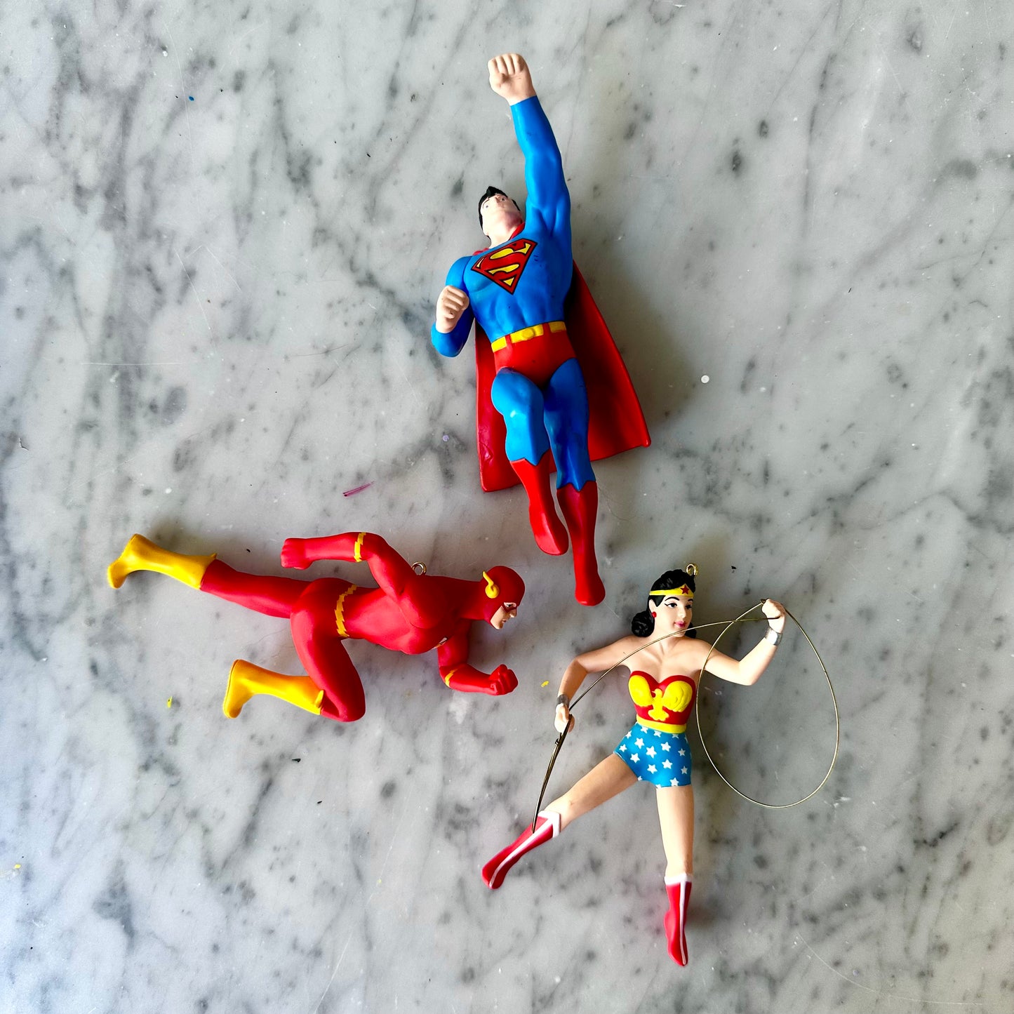 1993 Hallmark Keepsake Superman Wonder Woman And Flash Ornaments