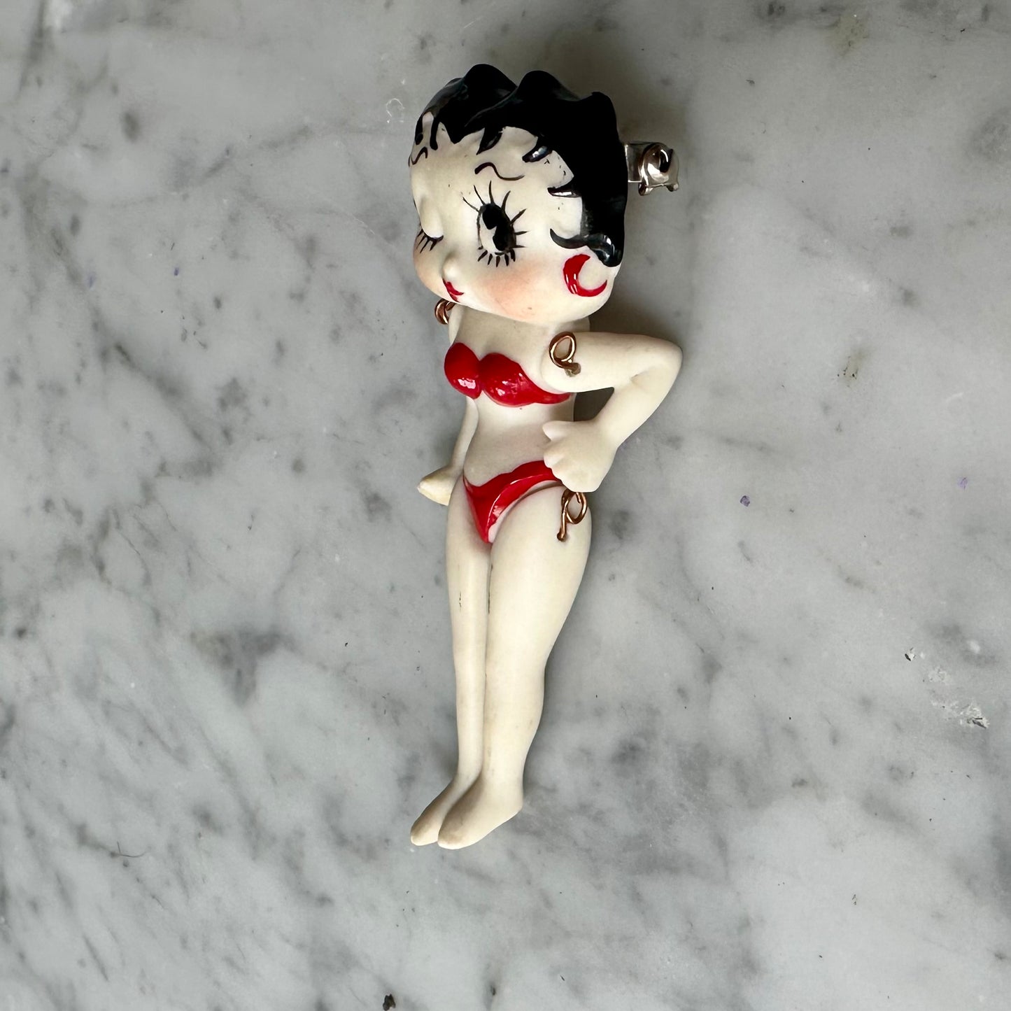 Vintage Handmade Betty Boop Bisque Articulated Brooch