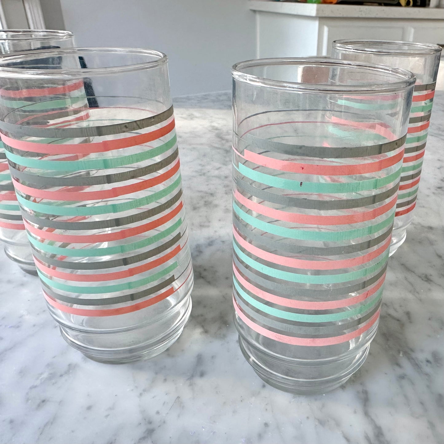 80’s Set of 4 Pastel Striped Drinking Glasses