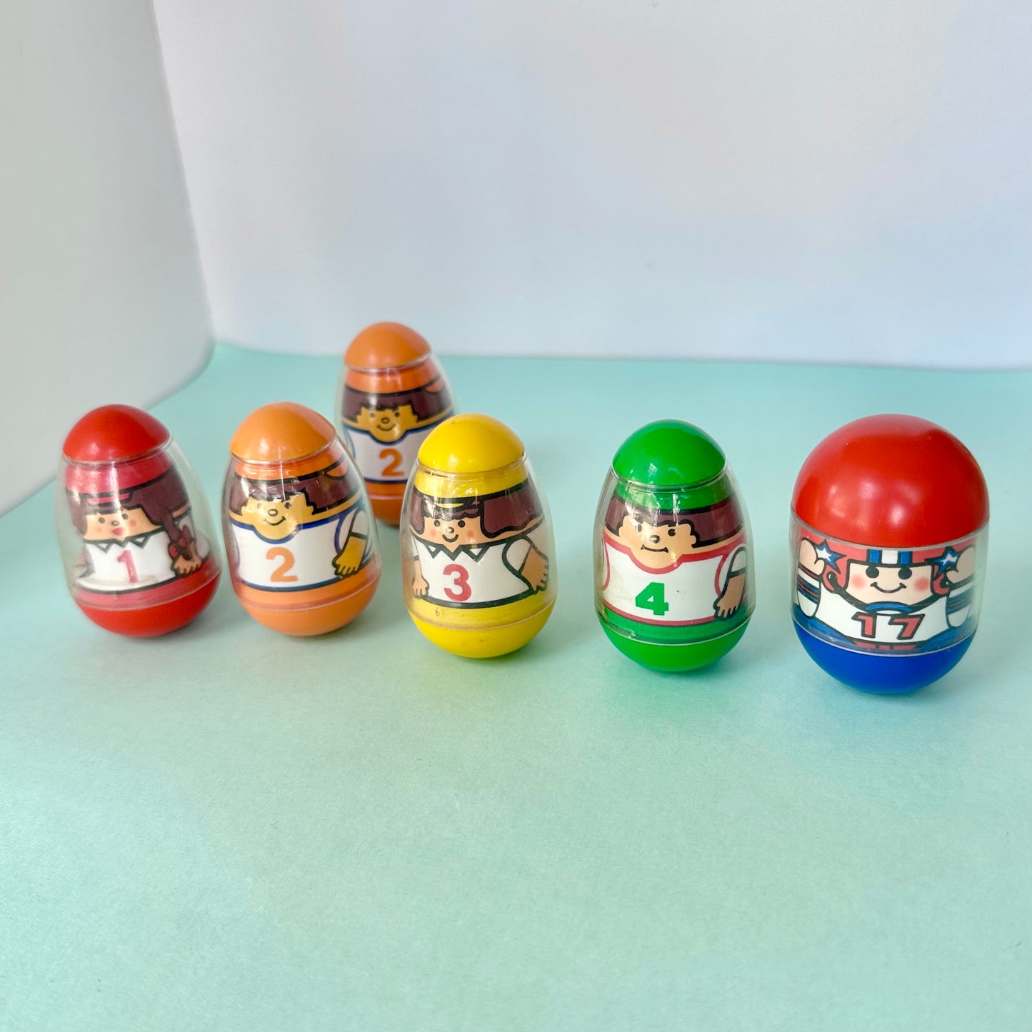 70’s Peelable Football Weeble Wobbles Lot of 6