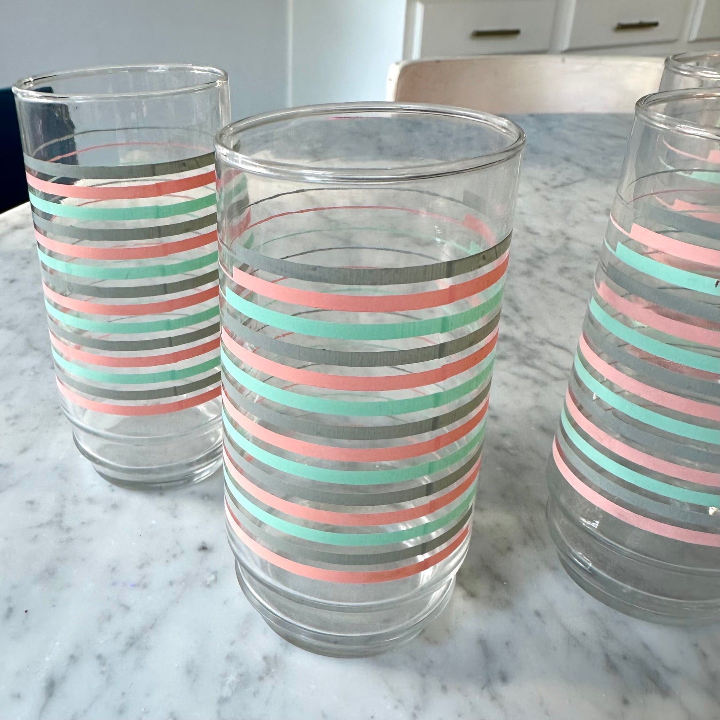 80’s Set of 4 Pastel Striped Drinking Glasses