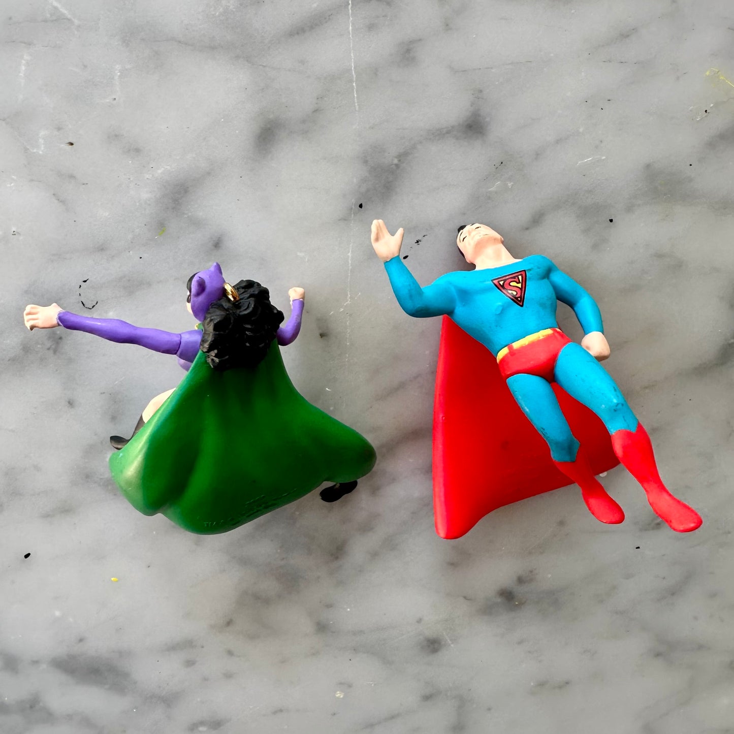 Vintage CatWoman and Superman Mini Ornaments