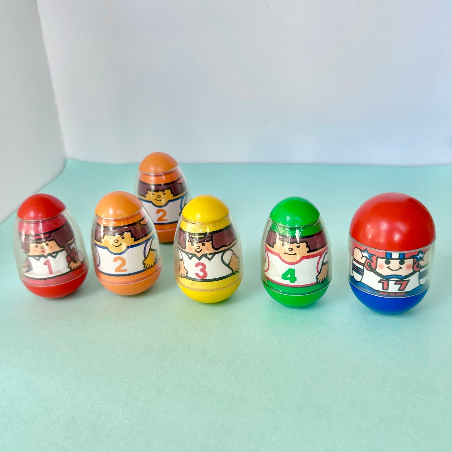 70’s Peelable Football Weeble Wobbles Lot of 6