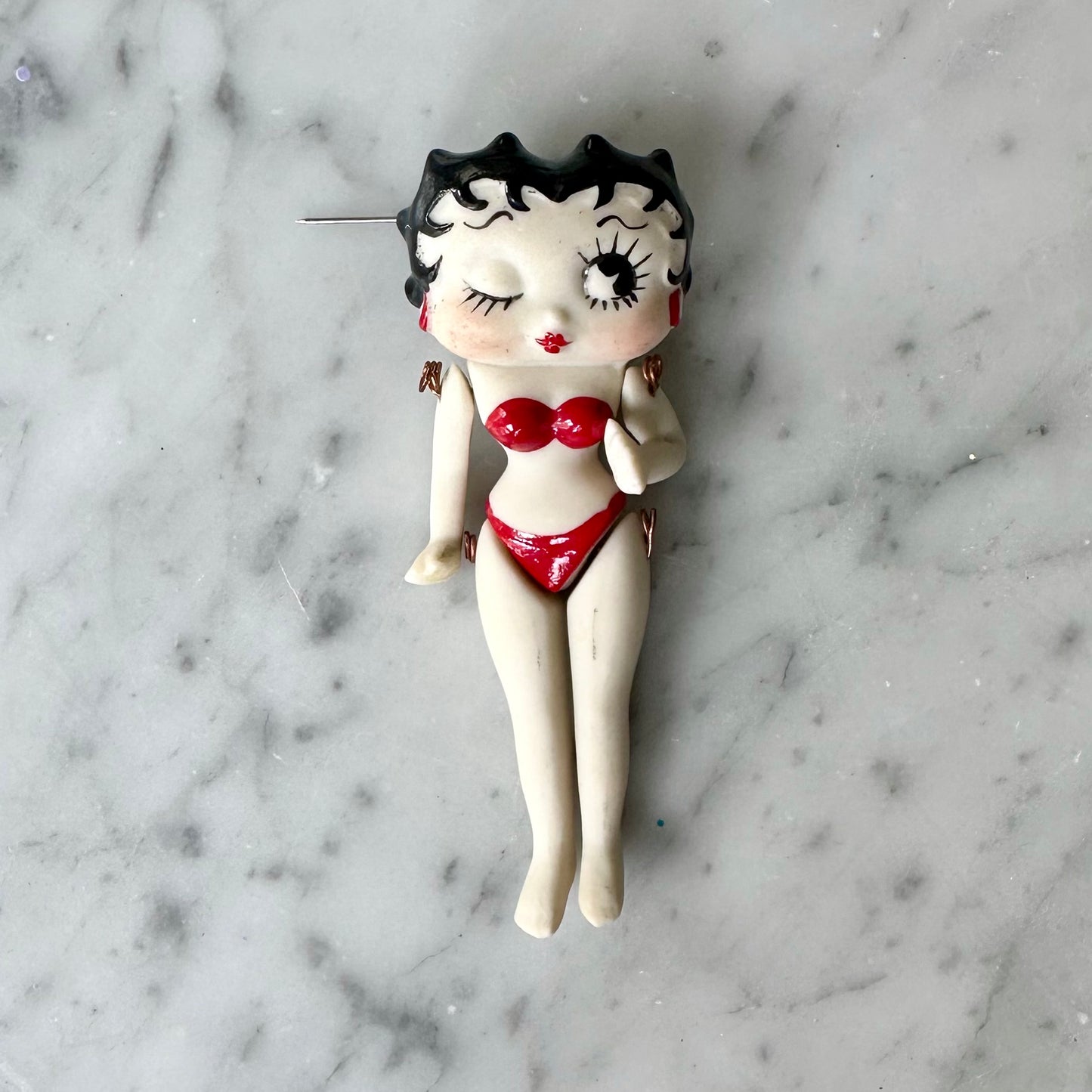 Vintage Handmade Betty Boop Bisque Articulated Brooch