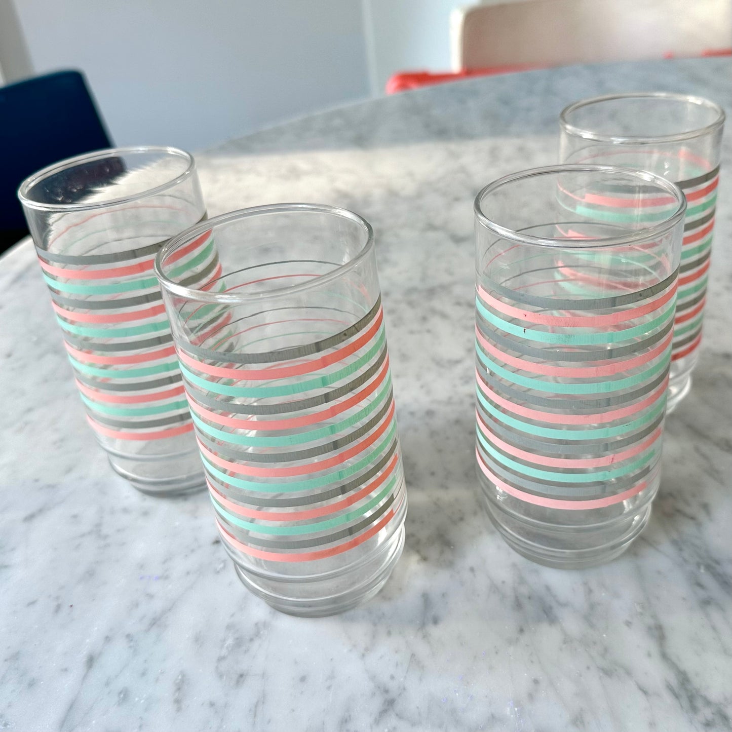 80’s Set of 4 Pastel Striped Drinking Glasses