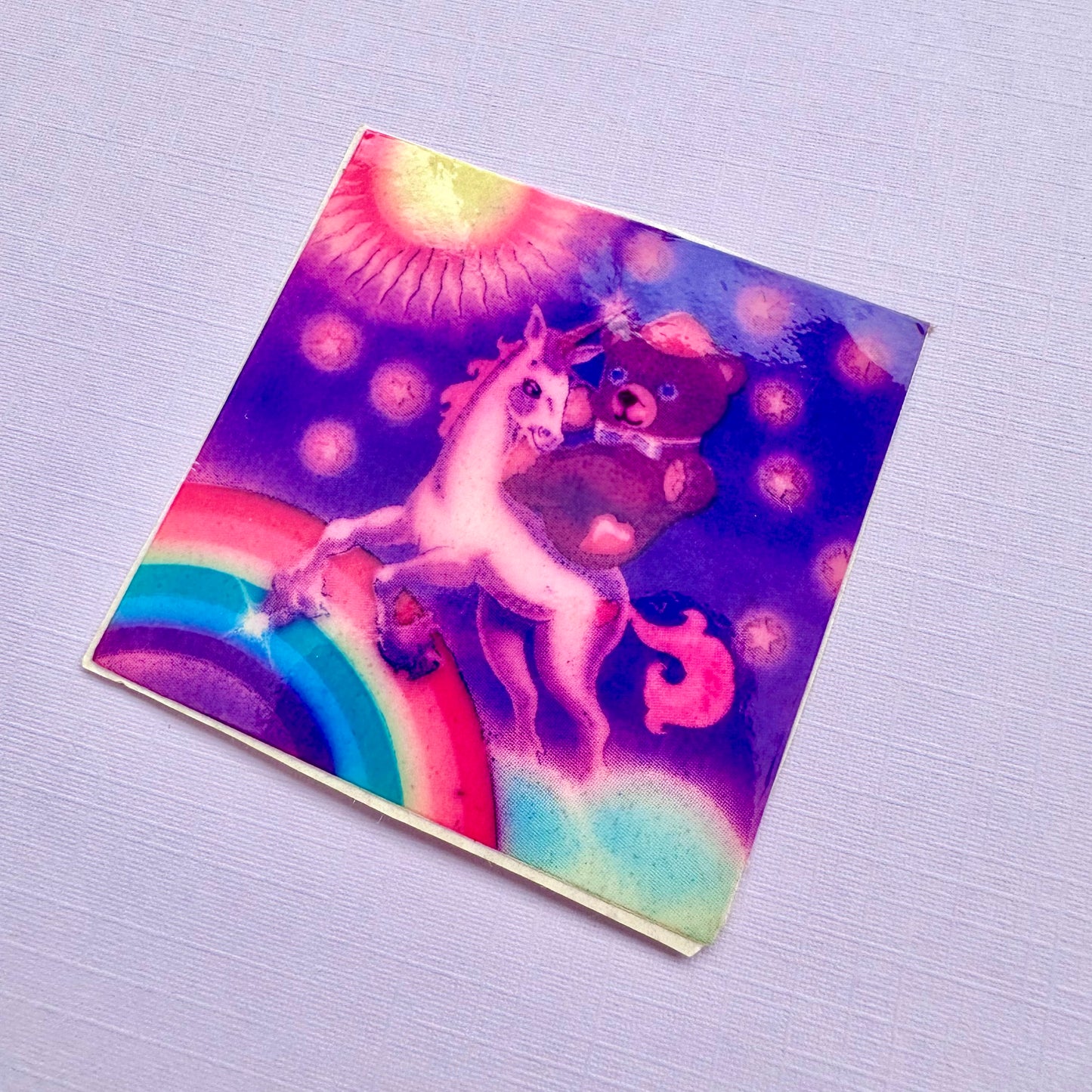 1982 Lisa Frank Bear Riding Unicorn Sticker