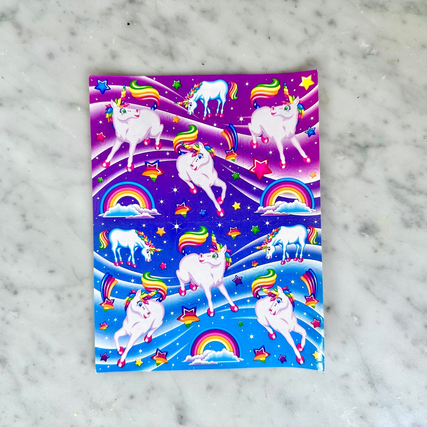 90’s Lisa Frank Markie Unicorn Sticker Sheet