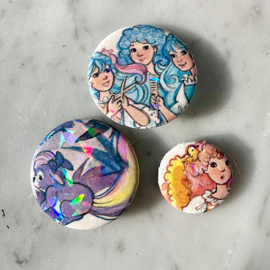 80’s Lady Lovely Locks Children’s Book Holographic Button Set Of 3