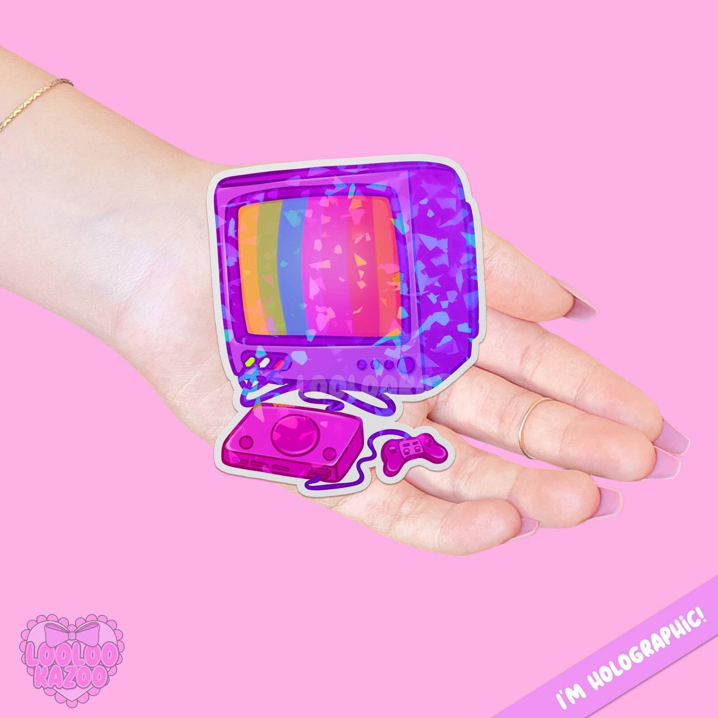 90s Nostalgia Retro TV Holographic Vinyl Die Cut Sticker
