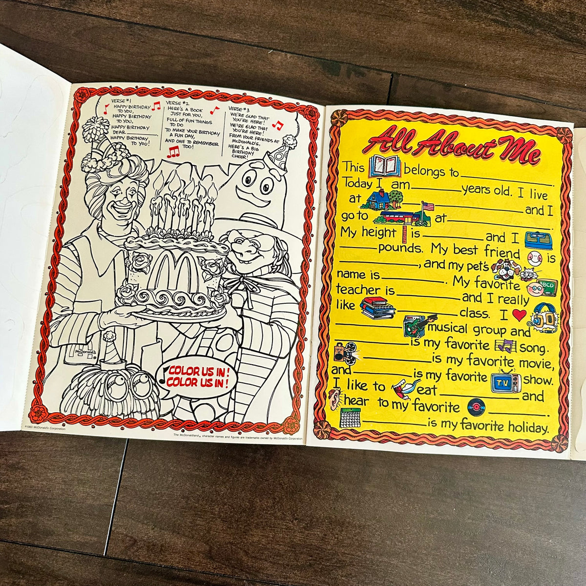1983 McDonalds Birthday Book