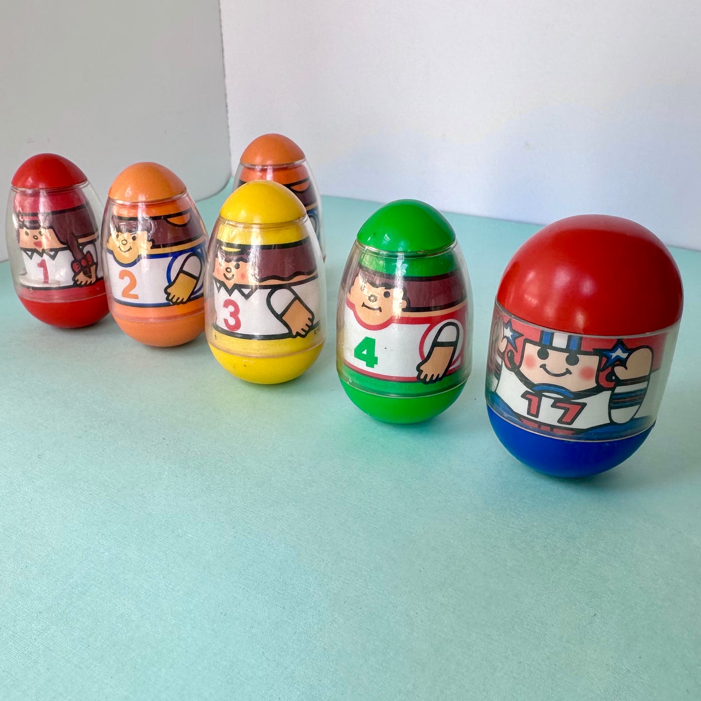 70’s Peelable Football Weeble Wobbles Lot of 6