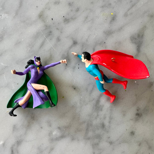 Vintage CatWoman and Superman Mini Ornaments