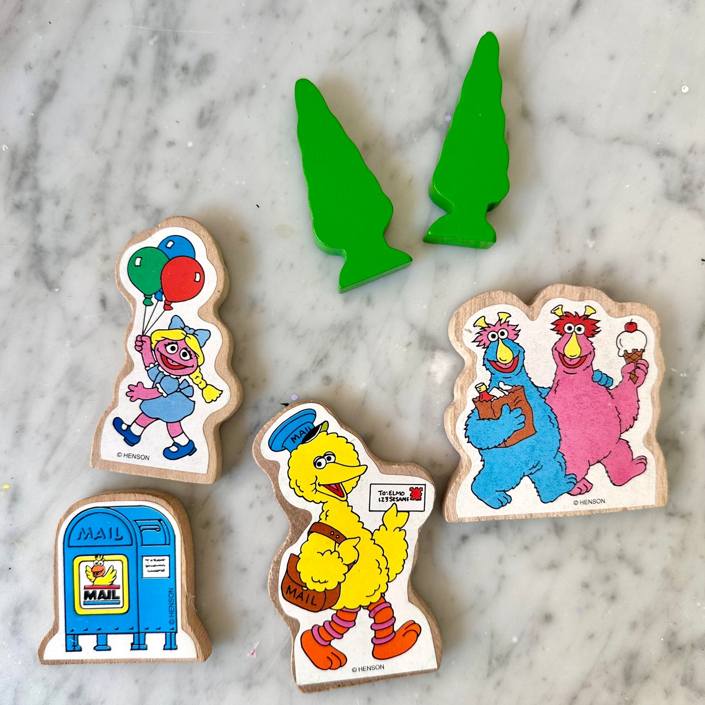 1994 Sesame Street Wooden Activity Train Pieces