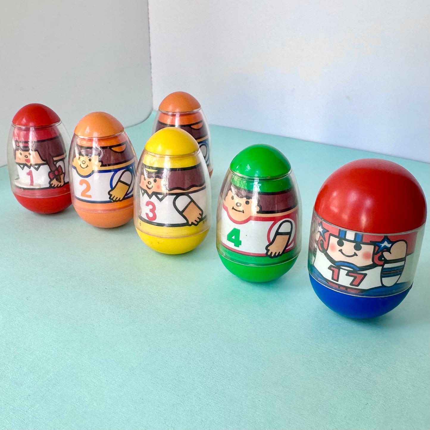 70’s Peelable Football Weeble Wobbles Lot of 6