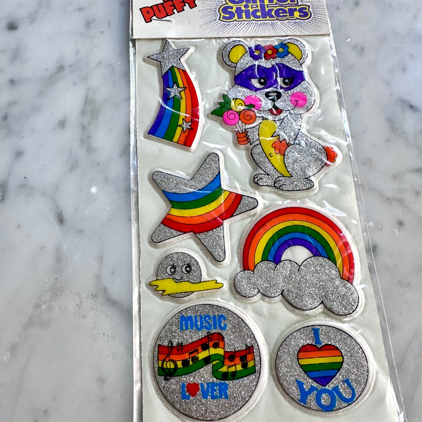 Vintage Glitter Rainbow Puffy Stickers