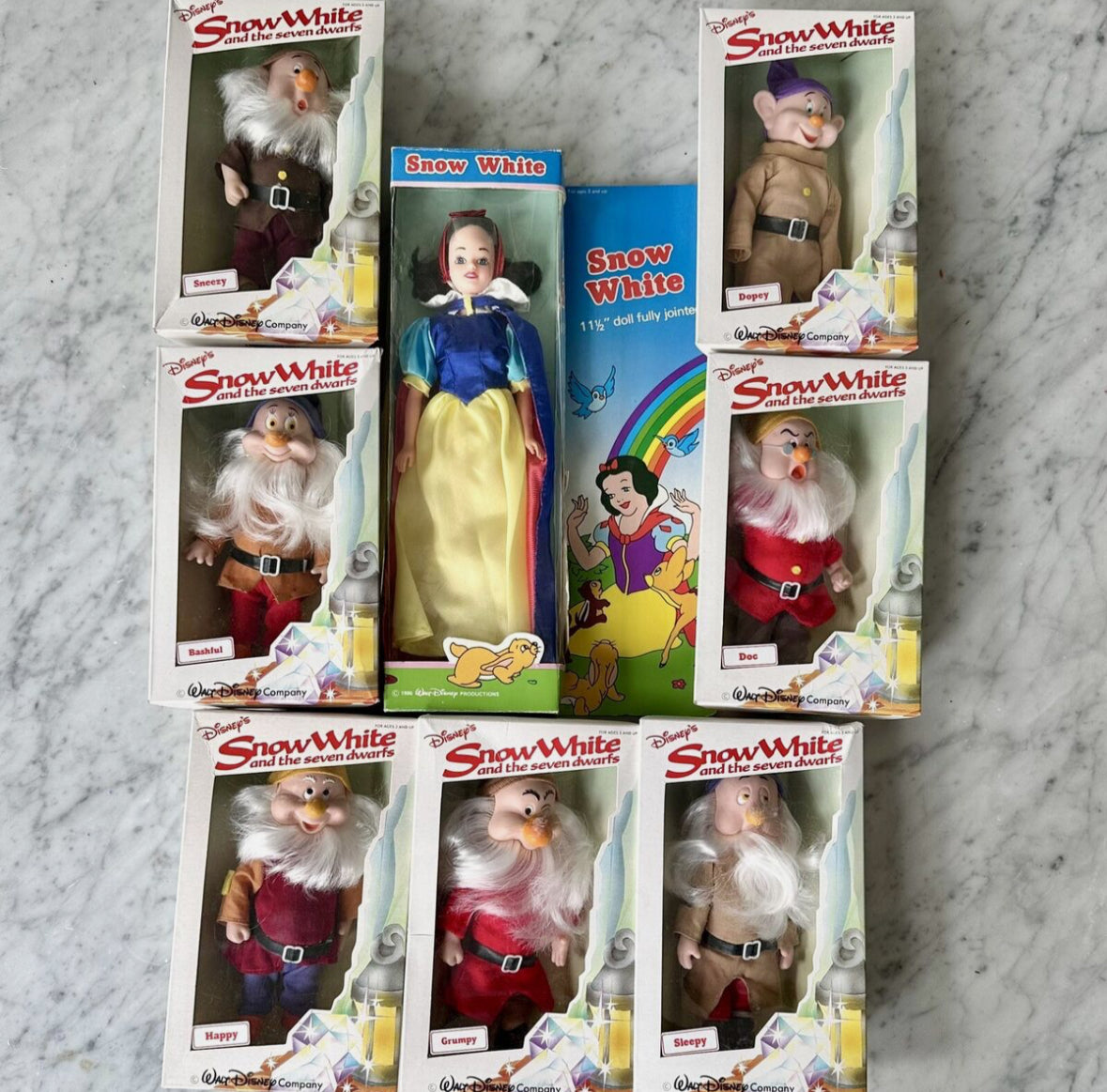 80’s Bikin Disney Snow White and the Seven Dwarfs Complete Doll Set