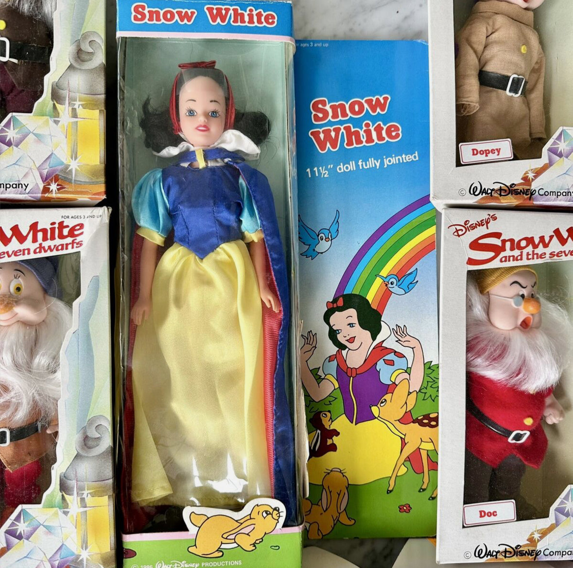 80’s Bikin Disney Snow White and the Seven Dwarfs Complete Doll Set