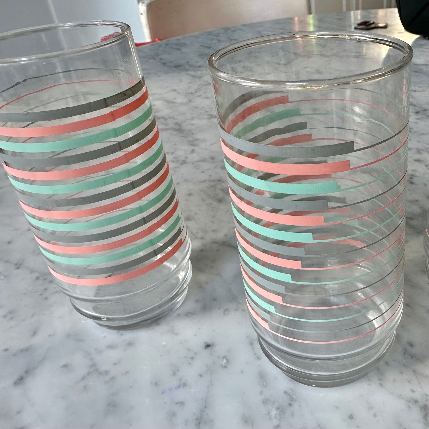 80’s Set of 4 Pastel Striped Drinking Glasses