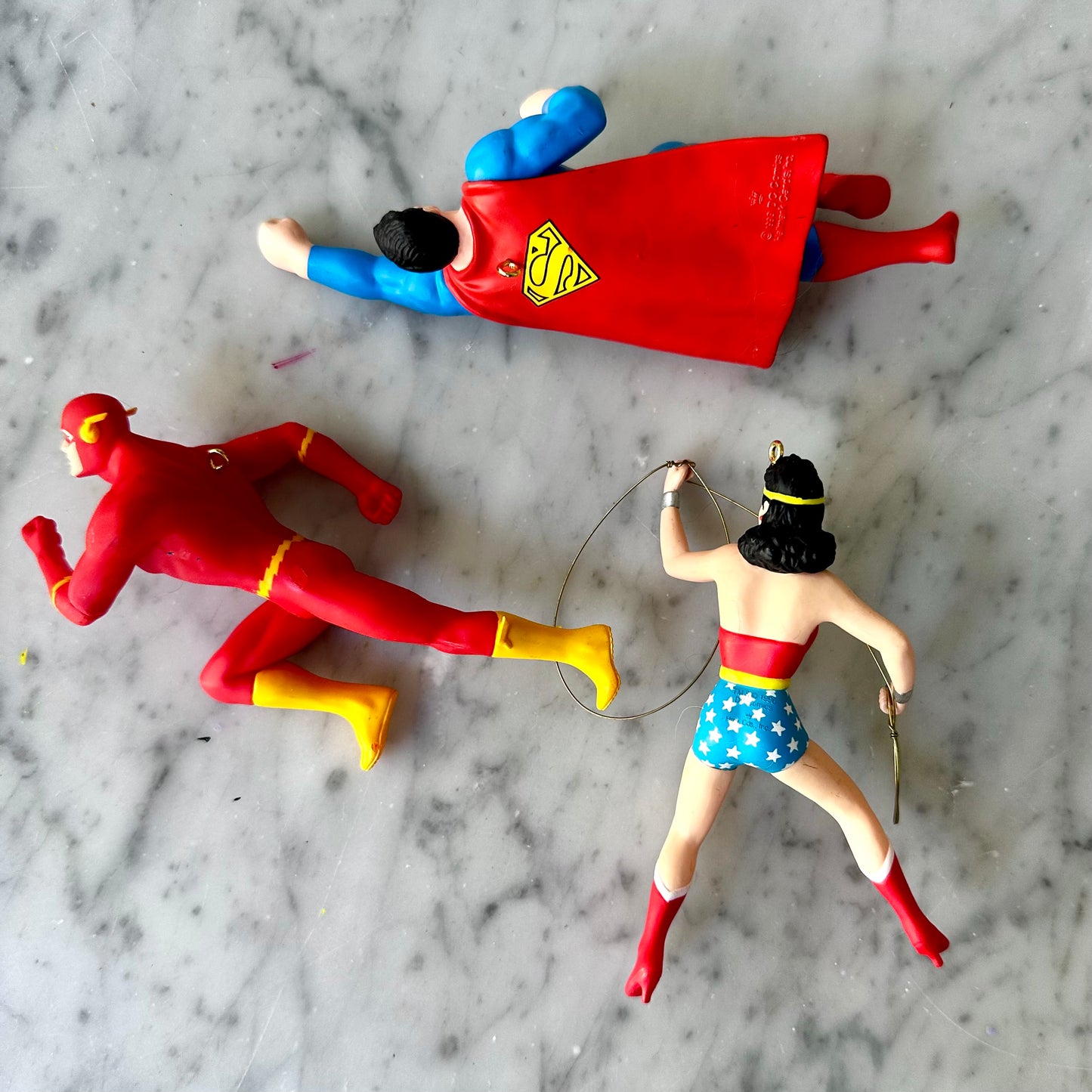 1993 Hallmark Keepsake Superman Wonder Woman And Flash Ornaments