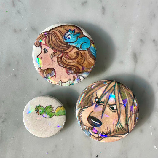80’s Lady Lovely Locks Children’s Book Holographic Button Set
