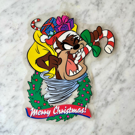Vintage Looney Tunes Taz Merry Christmas Window Decor