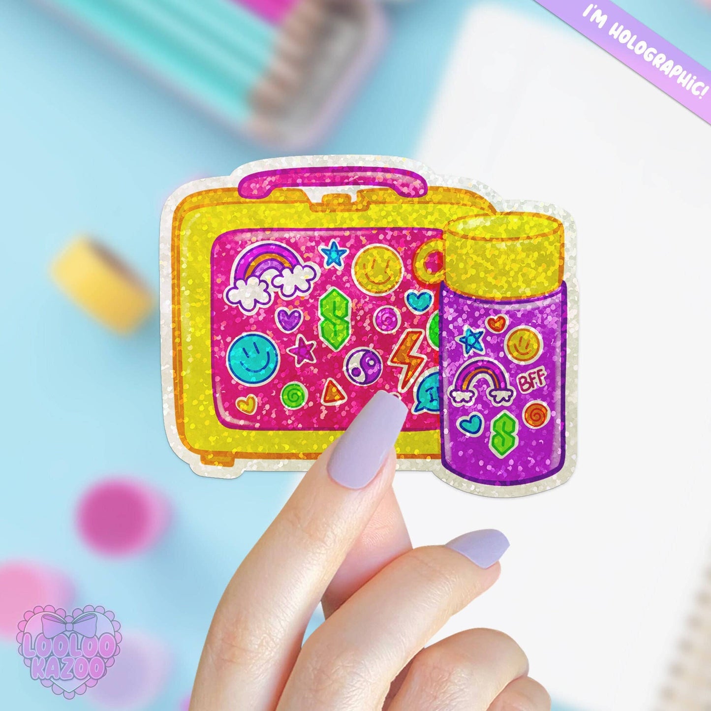 90s Nostalgia Lunch Box Holographic Vinyl Die Cut Sticker
