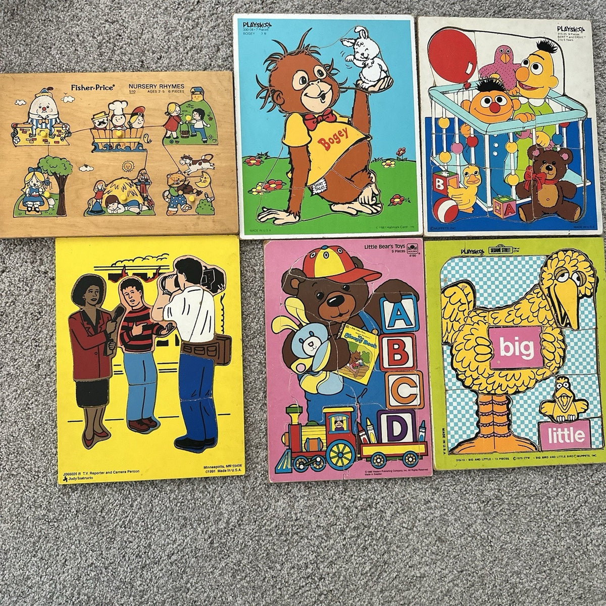 Vintage Toddler Board Puzzle Lot Shirt Tales, Big Bird, Sesame Street